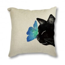 Black Cat & Blue Butterfly Cushion